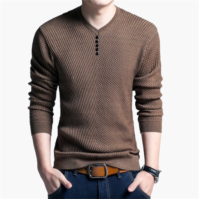 TFETTERS Men Sweater Casual V-Neck Pullover Men Spring Autumn Slim Sweaters Long Sleeve Mens Sweater Knitted Shirt Homme 211018