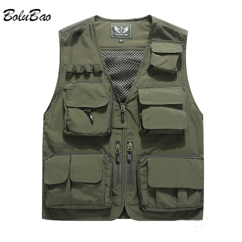 Men's Vests BOLUBAO Men's Vest Multi-Pocket Thin Trend Mesh Breathable Detachable Waistcoat Outdoor Mountaineering Fishing Casual Vest Male 