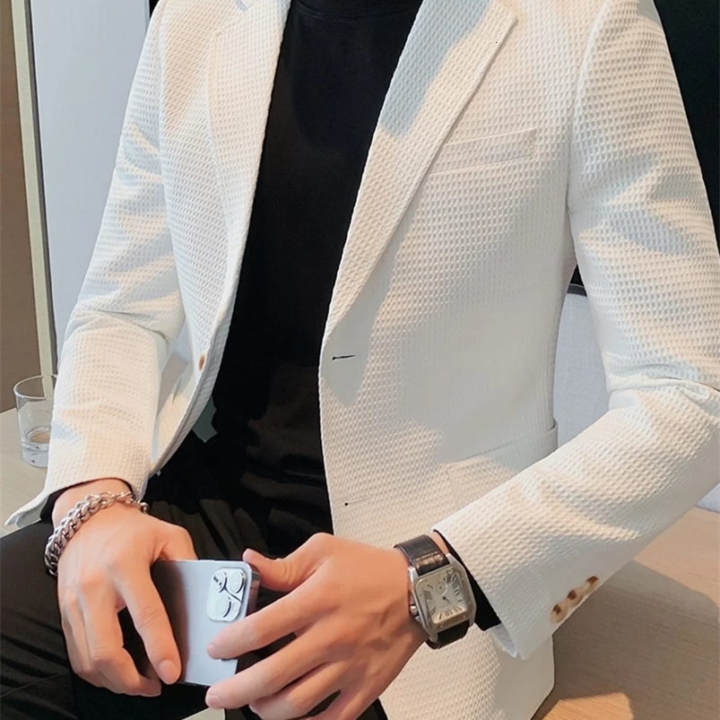 Autumn Men Blazers Slim Fit Casual Suit Jacket Solid Color One Button Korean Style Business Wear Spring Male Blazer L45 240914