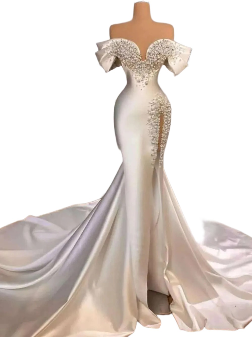 Graceful Off The Shoulder Bridal Dress Sparkly Beads Pearls Wedding Gown Elegant Mermaid Long Bride Robe Vestido De Novia BC19177