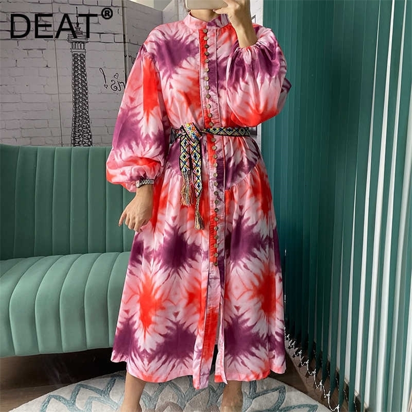 DEAT Women Dress Round Neck Short Sleeve Arrivals Lady Sexy Fashion Spring Summer 11D1906 210709