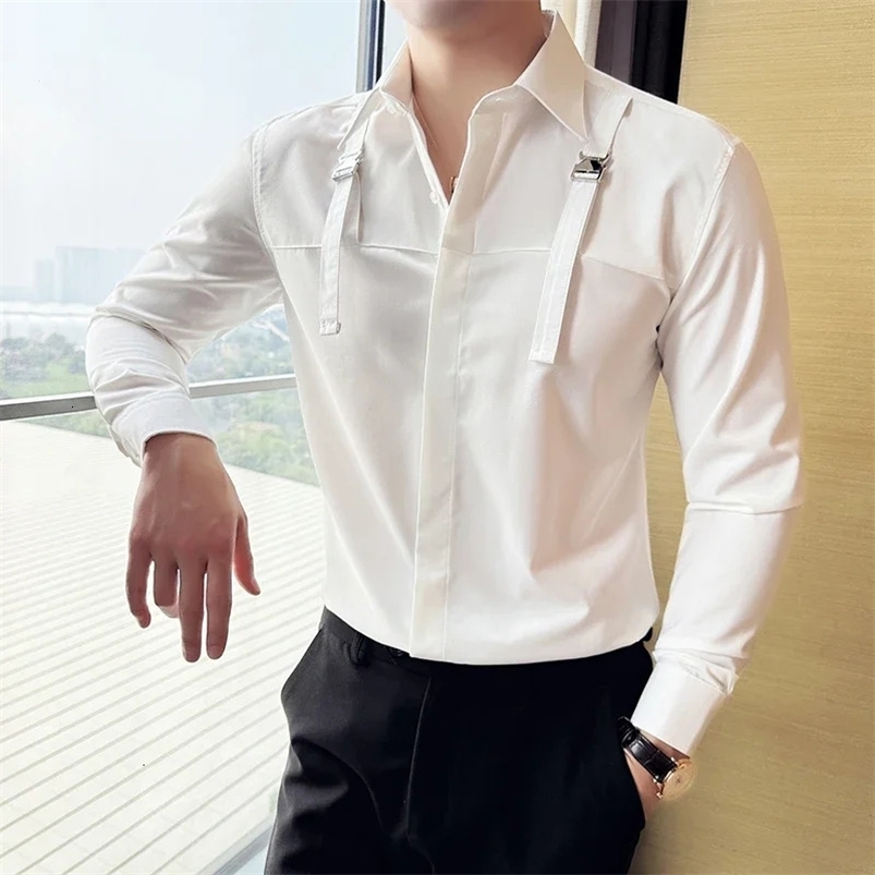 Slim Fit Mens Suspenders Shirt Mens Long Sleeve Shirt Stage Performance Costume M-3XL Personalized stretch Shirt. 250207