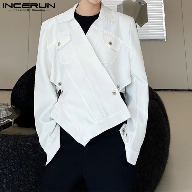 INCERUN Mens Irregular Jacket Solid Color Collar Long Sleeve Casual Coats Streetwear Autumn Fashion Jackets Outerwear 240904