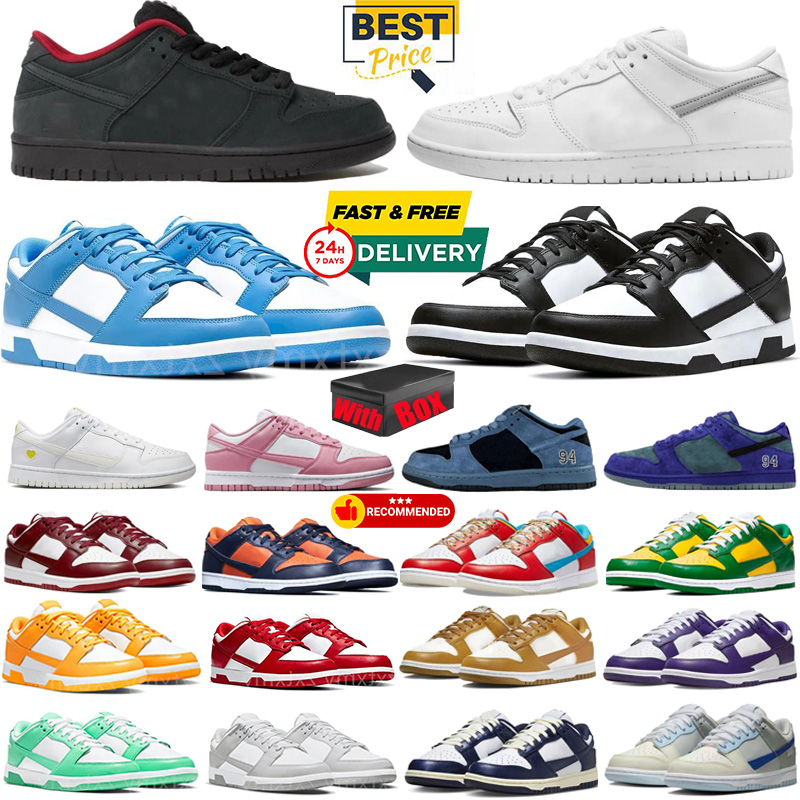 with box Designer Men Women Running shoes Flat Sneakers new Lows Black White Panda Grey Fog UNC Varsity Green Glow Laser Orange Coast Casual Trainers Sports 36-47