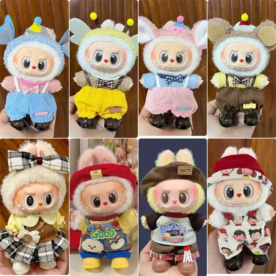 Doll Clothes for Labubu 17cm Glue Doll Replacement Overalls Hat Plush Clothes Cartoon Cute Peripheral Clothes C250924