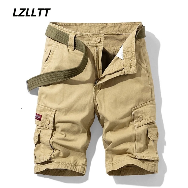 Summer Mens Multi Pocket Cargo Shorts Mens Fashion Pure Cotton Military Shorts Outdoor Leisure Bermuda Beach Shorts Mens 241211