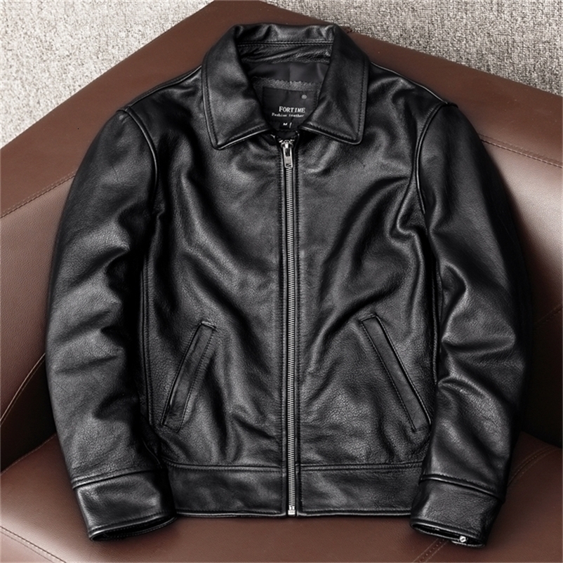 YR black cowhide jacketMen100% genuine leather coatDad's leather Jacketplus size leather clothes 201128
