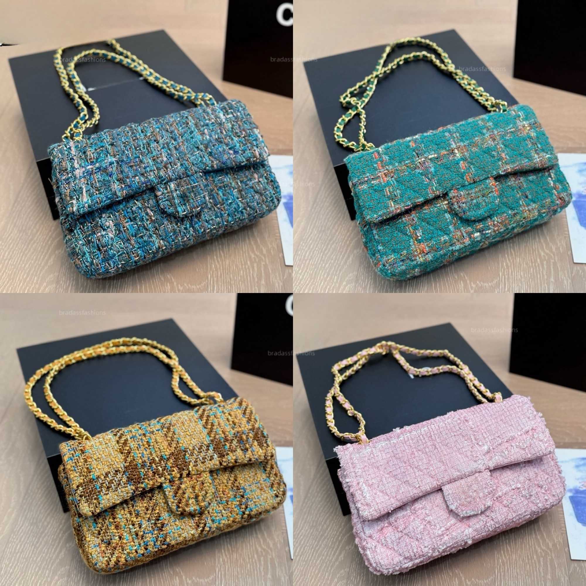 Designer Bag Goat Skin Flap Purse Gold and Sier Ing Chain Handbags woven bag Crossbody bag Rough flower Diamond Lattice Flap Tweed Quilted BagsHandbag.