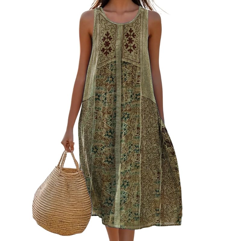 Women's Ethnic - Style Sleeveless Printed Dress, Versatile Fashion for Home & Daily Wear-CF53937