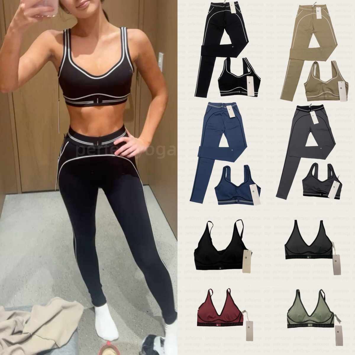 2026 NEW 10A Yoga Sets Sports Heart Throb Bra+Leggings High End White Striped Pants Back Yoga Outfits Sets Summer Women Clothes Bra aloliness sets women clothe Sets