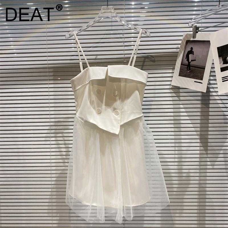 DEAT Women Mesh Sling Dress Slash Neck Sleeveless Arrivals Lady Sexy Temperament Fashion Spring Summer 11D1384 210709
