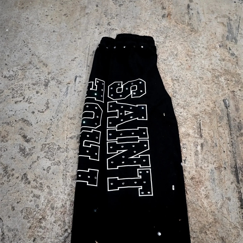 Y2k Gothic Agate Seoned Rheinstone Embroidered Wide Leg Pants Harajuku Loose Stretch Jogging Casual Pants Mens and Womens Sports Pants 250121