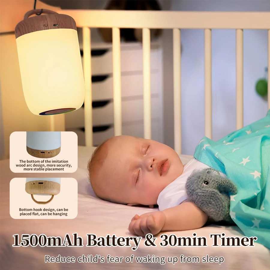 LED Touch Lamp with Dimmable RGB Colour Wood Grain Table Lamp Timing Function USB Rechargeable Night Light for Bedroom Kids Deco C251115