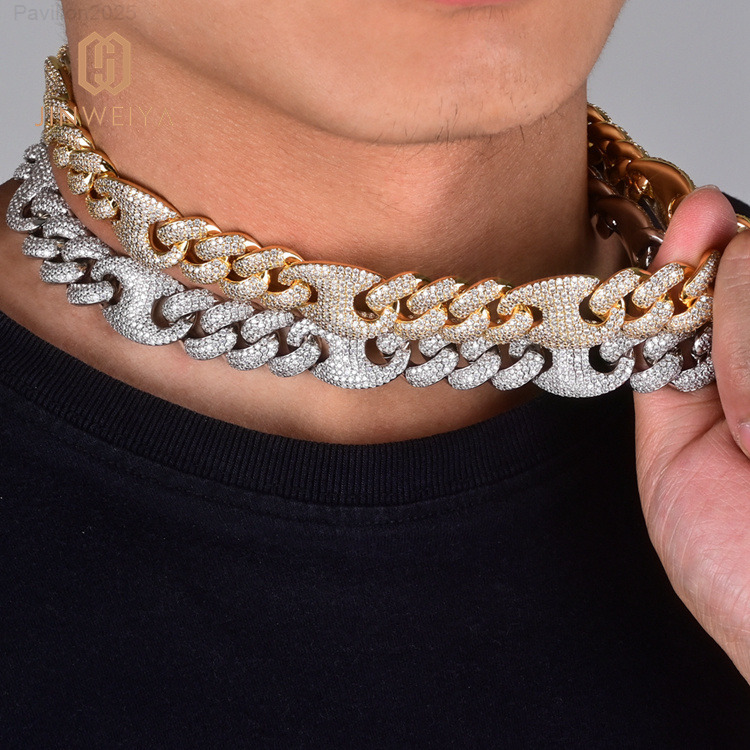 JWY Customized Trend Luxury 16mm Cuban Hip Hop Brass Moissanite Ice Necklace for Men Real Gold Chain Fashionable Accessory