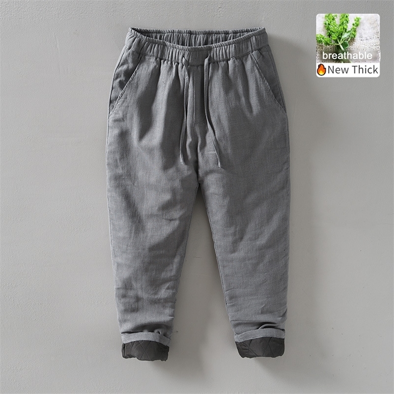 Men's Pants Autumn Spring Men Linen Pants Hemp Cotton Mixed Breathabe Drawstring Straight Casual Trouser in Thickened GB-L8223 230327