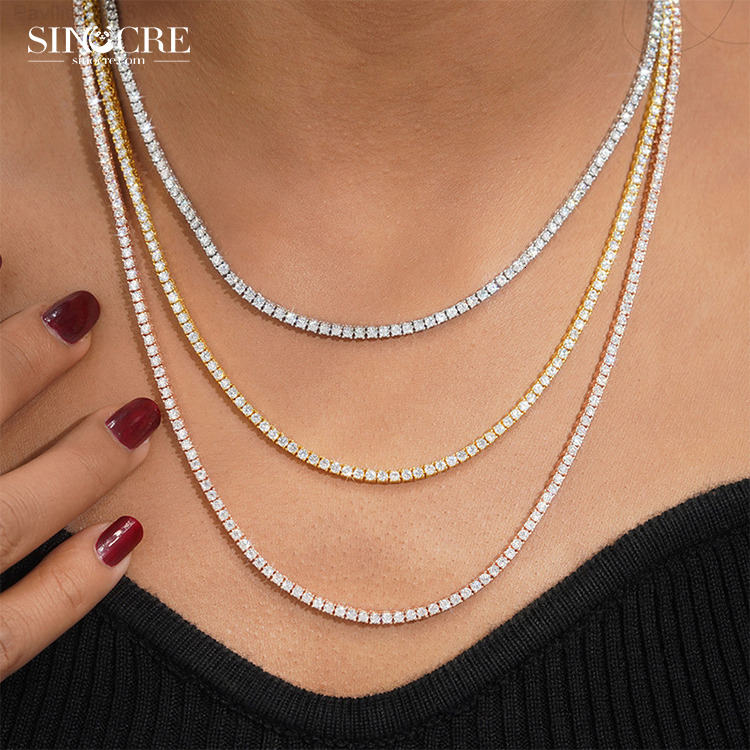 2mm Tennis Necklaces Sinocre Certificate Hiphop Moissanite Chain Men