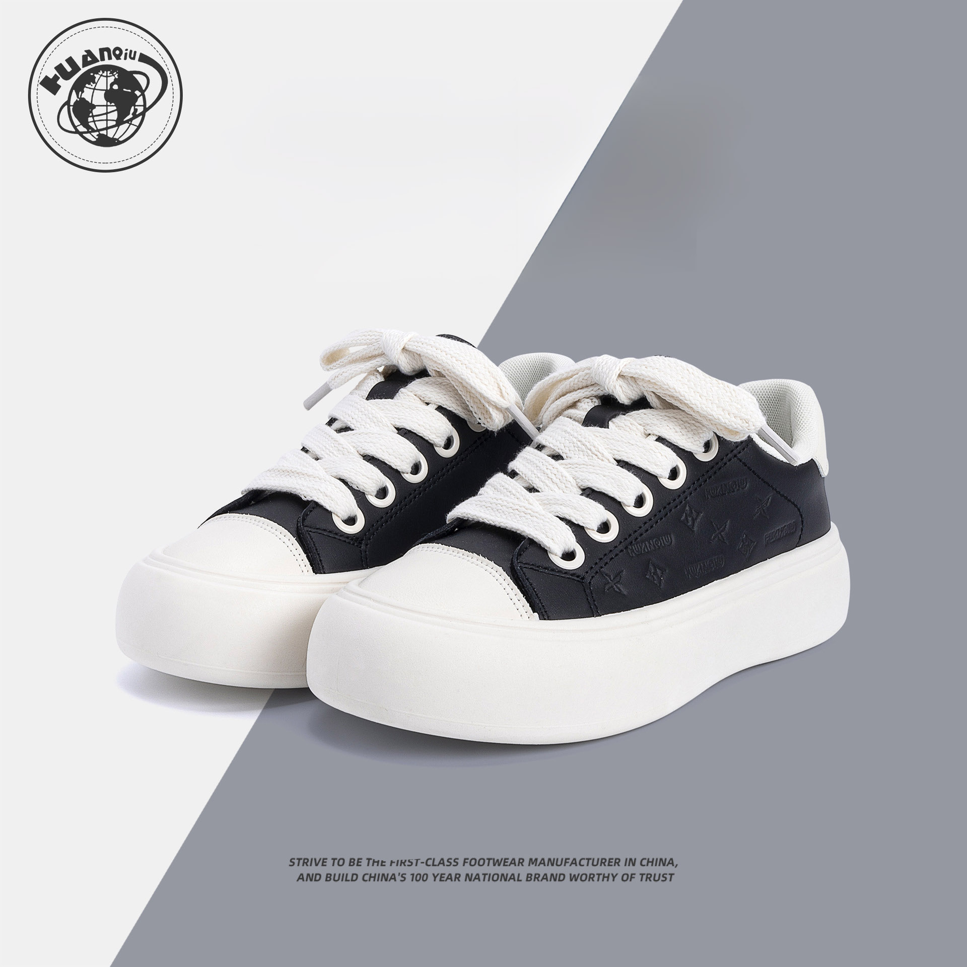 HUAN QIU Free shipping Designer Casual Shoes Versatile board shoes black low cut shoes thick soled height increasing sports shoes luxurious