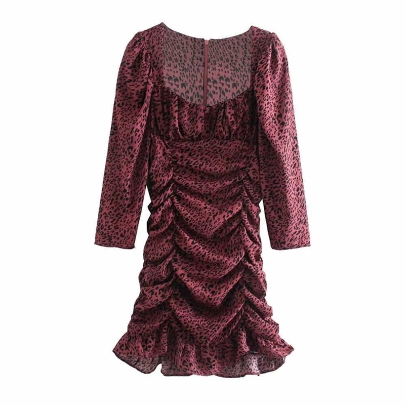Women Dress Faux Jewelry Button Square-neck Long Sleeves Mini Dress Ruffled Hem Elegant casual vestidos femme robe 210709