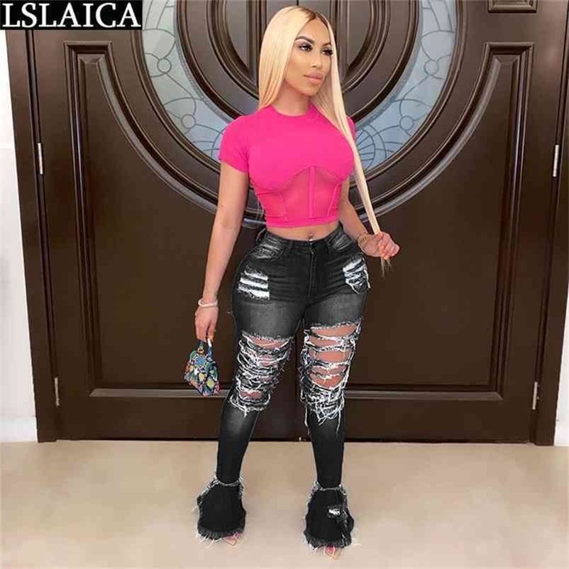 Jeans For Women Casual Hole Whitening Fashion Elegant Long Pants Zipper Tassel Flare Streetwear Denim Pant Trousers 210515