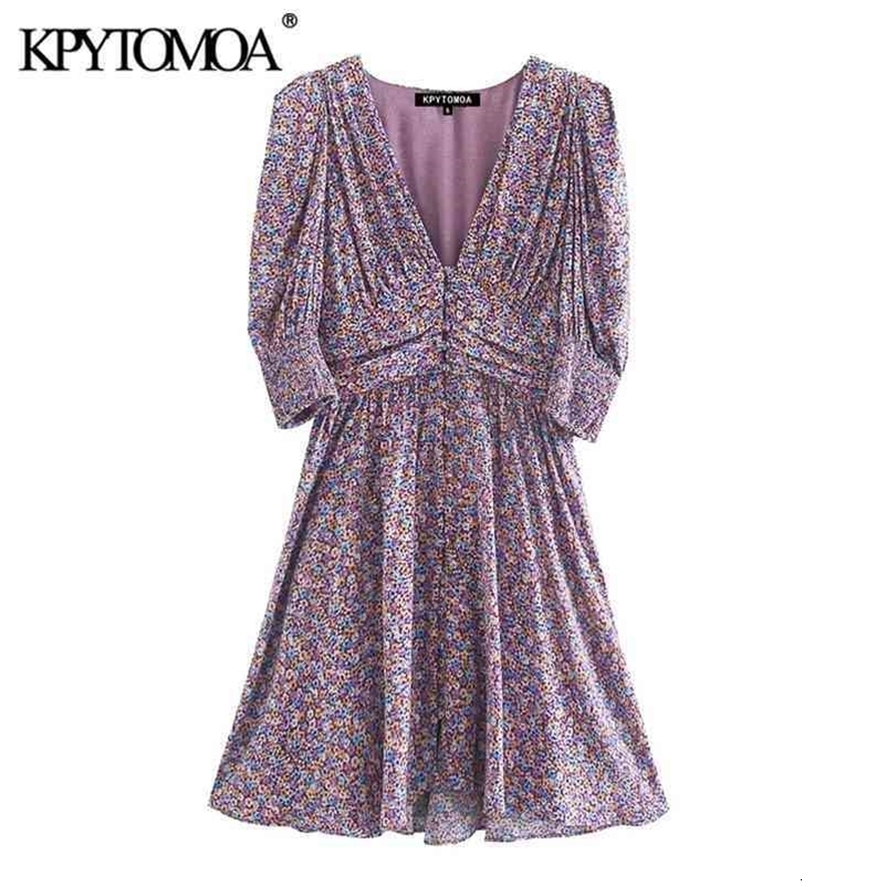 Women Chic Fashion With Shoulder Pads Printed Mini Dress Short Sleeve Back Elastic Female Dresses Mujer 210420