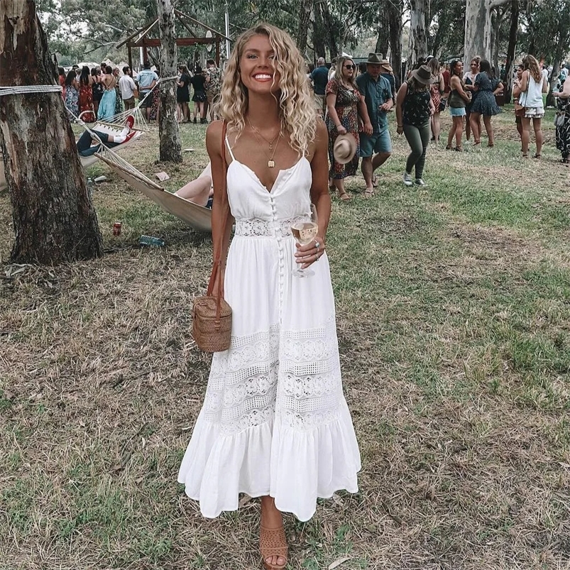 Urban Fashion Boho Long Maxi Dress Women Summer Ladies Sleeveless White Beach Dress Evening Party Casual Dresses 250117