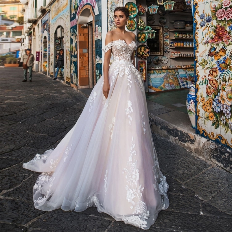 Party Dresses Illusion Wedding Dresses Tulle with Lace Appliques Sexy Off the Shoulder A-line Summer Wedding Dress vestido de noiva 230217