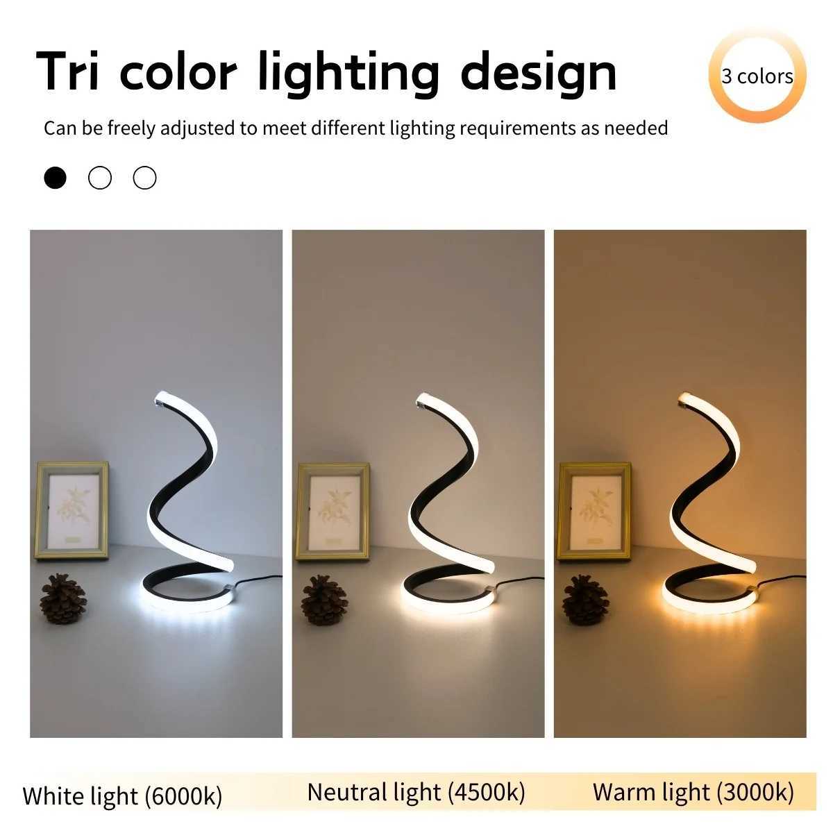 1Pc LED Spiral Table Lamp Modern Three Speed Dimming USB Power Button Switch Bedroom Decorative Table Lamp C251115