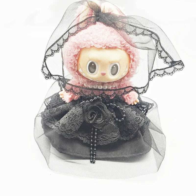 17cm Labubu Dress New Black Wedding Dress ThreePiece Set Veil Black Rose Princess Dress Set Vinyl Doll Replacement Outfit C250924