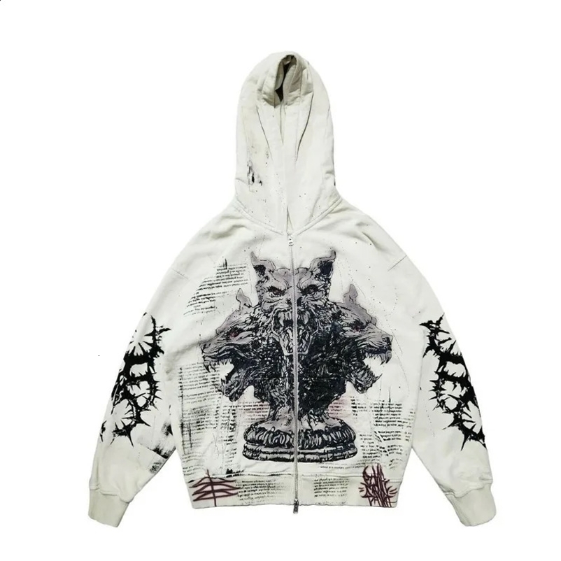 High Street Fashion Anime Graffiti Printed Zipper Hoodie Mens Y2k Harajuku Retro Casual Oversized Sweatshirt Womens 240927