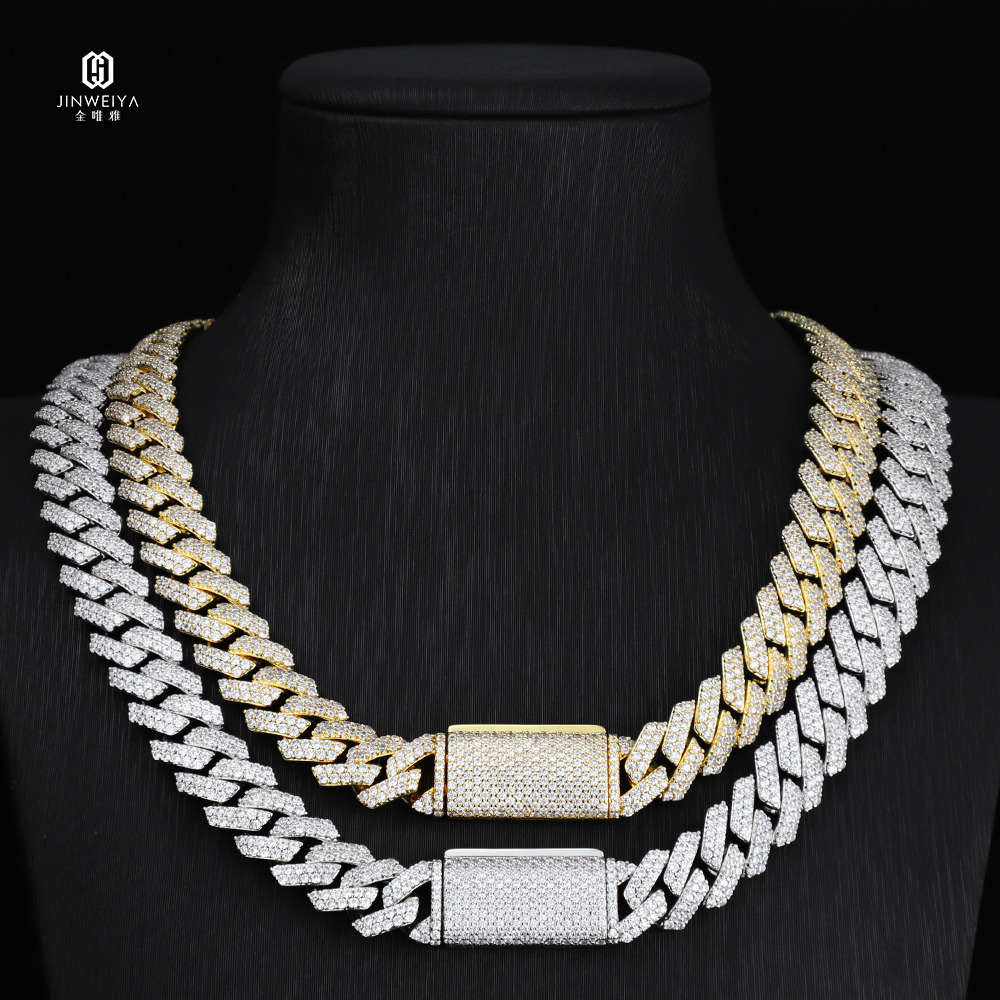 Hip Hop Jewelry Men Necklace Gold Plated Diamond Moissanite Miami Cuban Link Chain Iced Out Chain