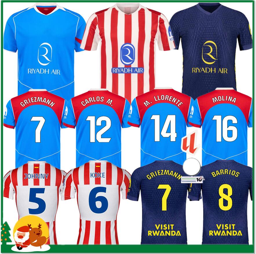 25 26 Atleticos Madrides soccer jerseys GRIEZMANN LLORENTE KOKE ALEX BAENA ALMADA football shirt men kids kit sets uniforms ALVAREZ 2025 Gallagher shirts