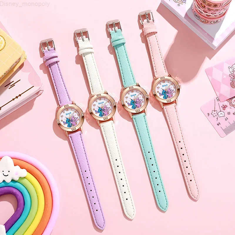 Disney Animation Electronic Watch Cute Cartoon Stitch Imitation Diamond Belt Student Quartz Watch Simple and Exquisite Gift H250924
