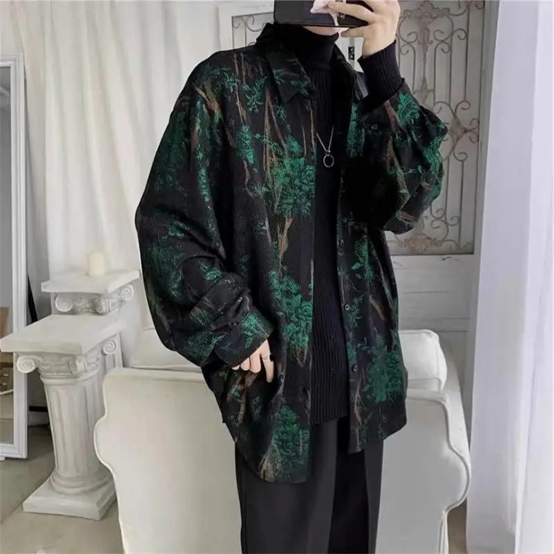 Korean Fashion Long Sleeve Men Streetwear All-match Handsome Stylish Teens Shirt Spring Retro Temperament Hawaiian Mens Shirts 240704