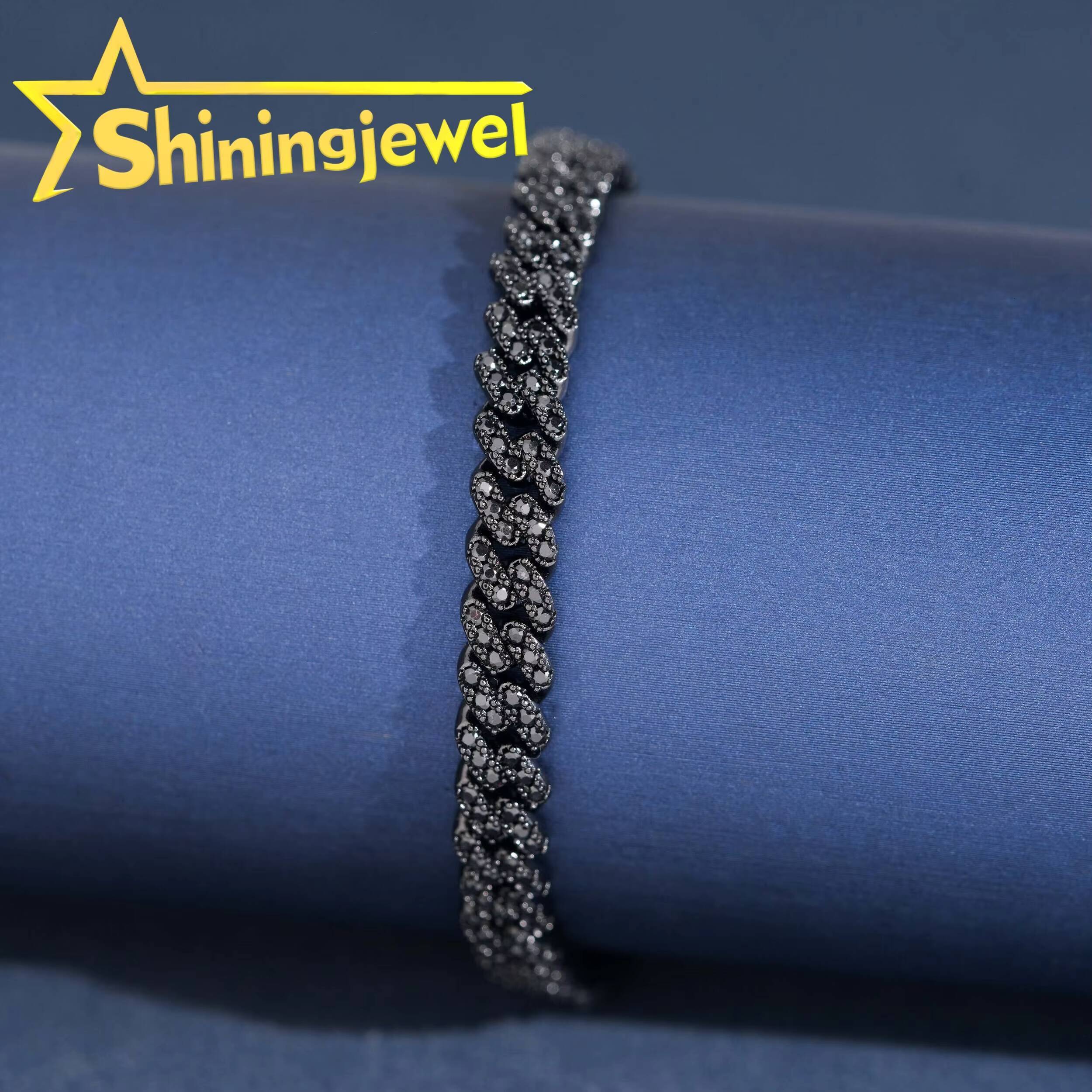 Black Moissanite 6MM Men Hip Hop Cuban Bracelet Sterling Silver 925 Gold Plated Moissanite Pass Diamond Test Cuban Bracelet