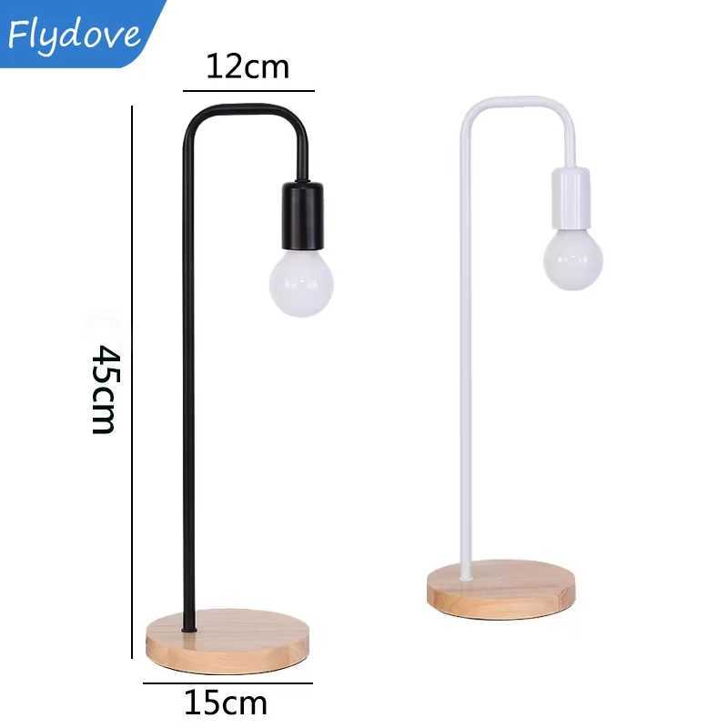 Nordic E27 LED Wooden Desk Lamp Vintage Black White Creative Iron Rod Countryside Wooden Table Lamps Bedside Reading Lighting C251115