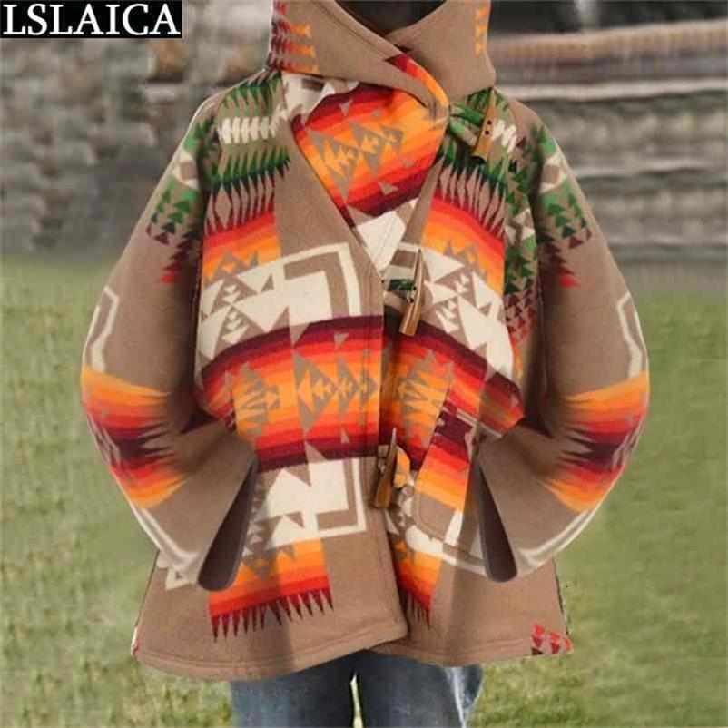 Coat Women Casual Autumn Winter Print Hoodies Long Sleeve Loose Warm Woman Jacket Pocket Overcoat Abrigos Para Mujer 210515