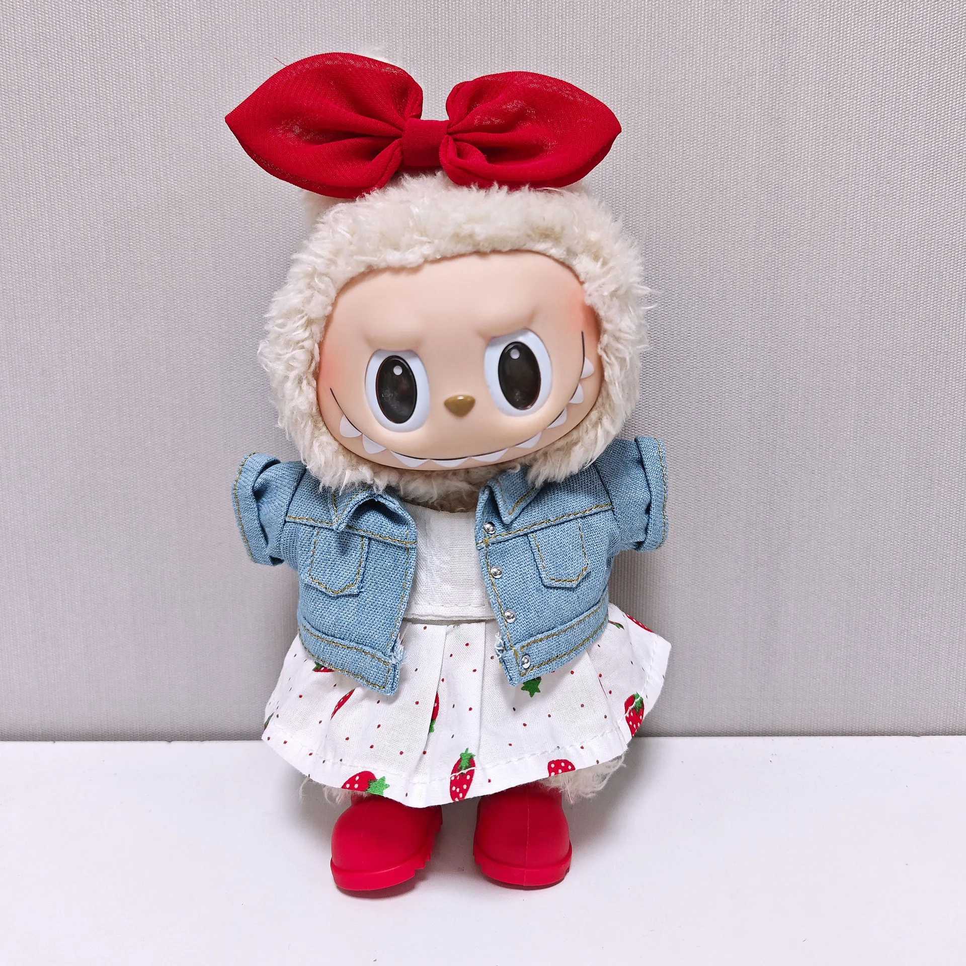 Labubu Doll Clothes Set Strawberry Dress Denim Jacket Colorful Headphones Shoes Cute Plush Outfits for 13 Gen C250924