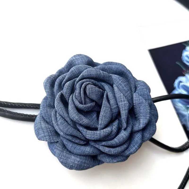 Fashion Vintage Chiffon Flower Waist Belt for Women Elegant Blue Flowers Long Leather Adjustable Waist Chain Dress Jewelry Accessories36 D250924