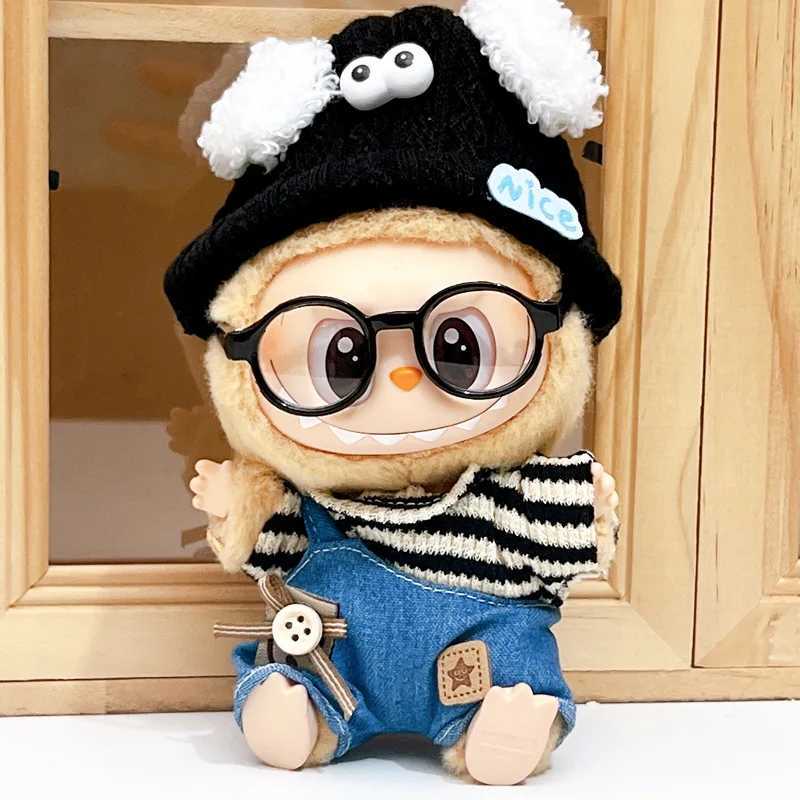 Doll Clothes For 1517cm Labubu 4pcspack Stripes Tshirt Jumpsuit Puppy Hat Glasses Sets Cotton Idol Doll Accessories Fans Gift C250924