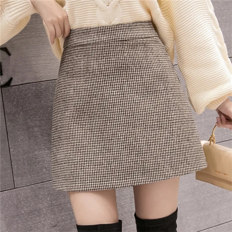 Skirts Autumn Winter Fashion Plaid A-Line Mini Skirt Women High Waist Woolen Skirt Female Casual All-match Basic Skirt 231121