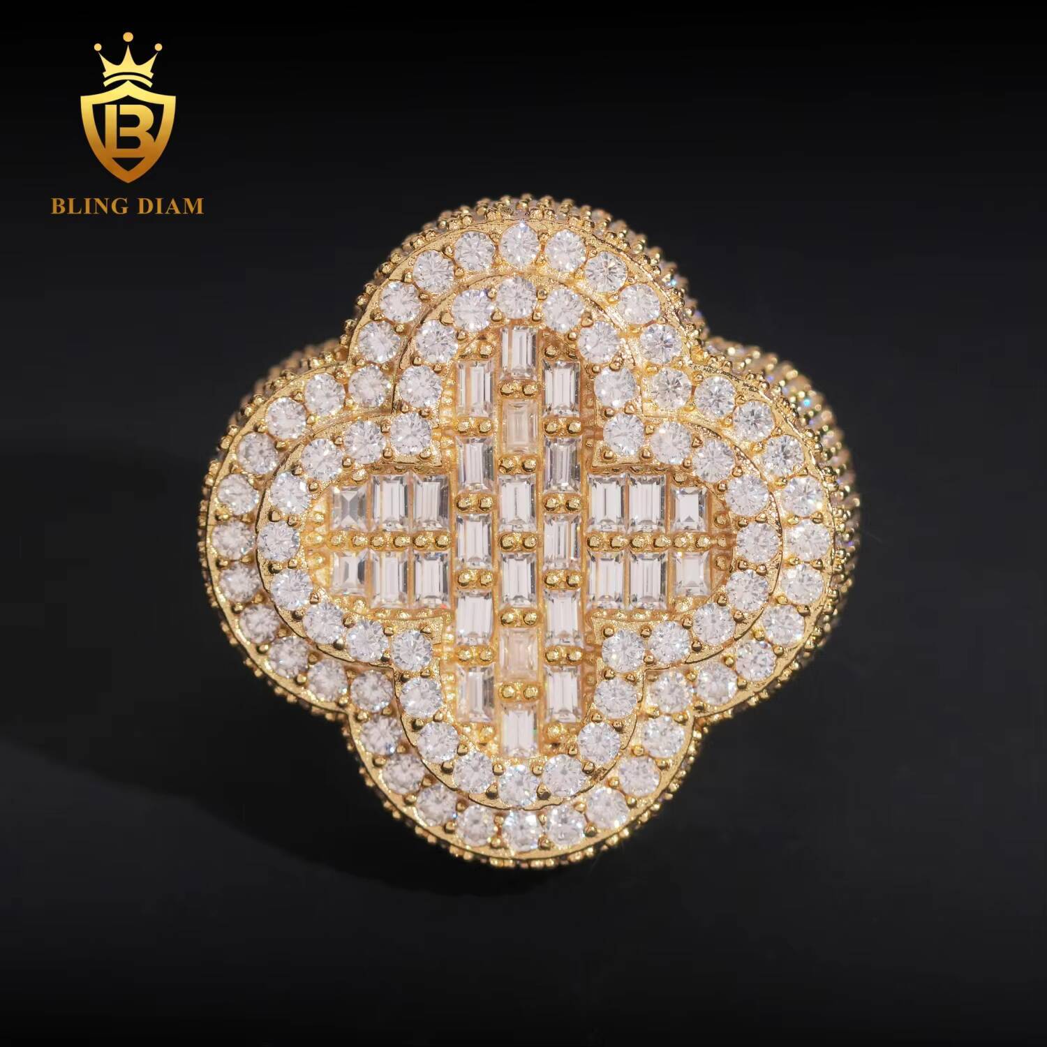 Hip Hop Jewelry 925 Sterling Silver Gold Plated Men Cuban 4 Four Leaf Clover Rings Vvs Moissanite Iced Out Pass Diamond Tester