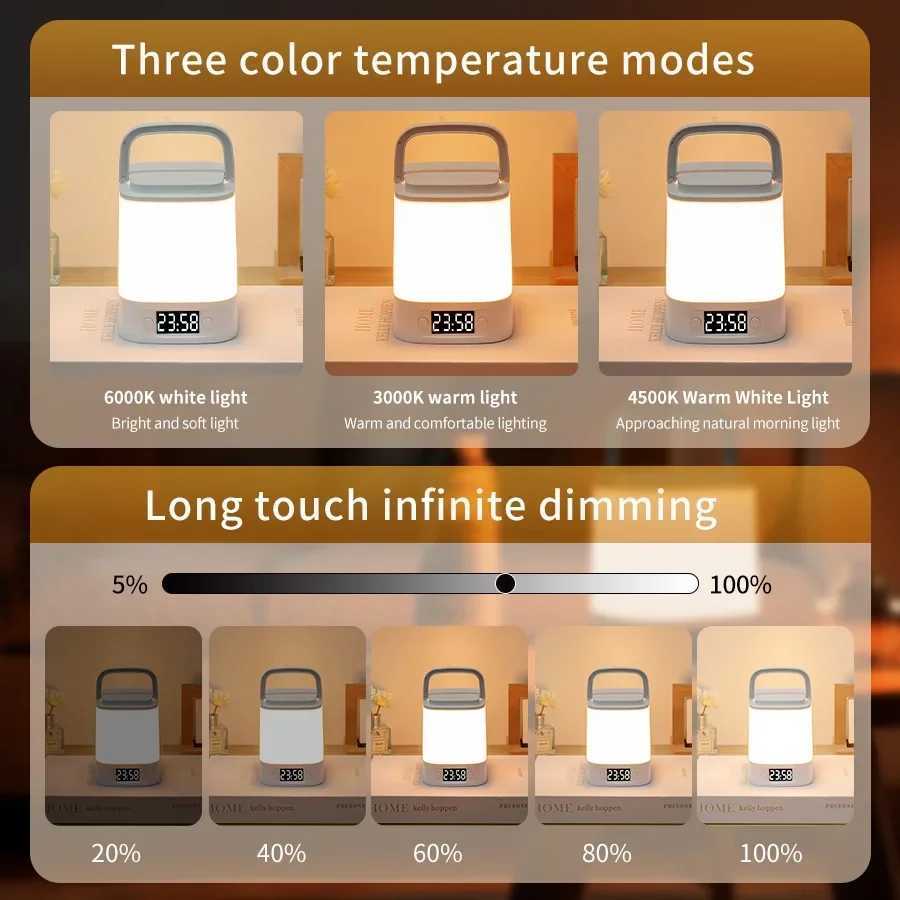 Rechargeable LED Table Lamp Clock Time Display Screen 3 Colors Desk Lamp Remote Control Touch Sensor Night Lamp Bedroom Decor C251115