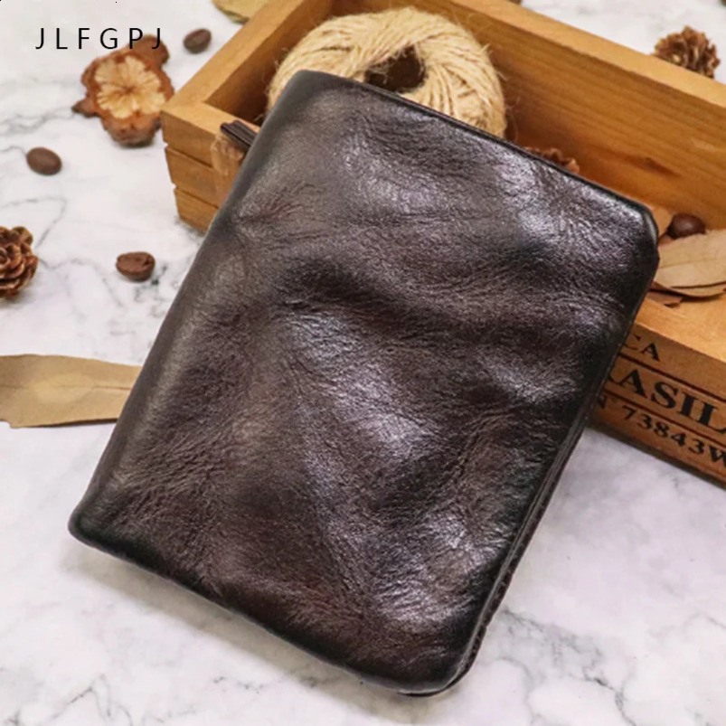 Vegetarian Blackhead Layer Denim Wallet Mens Hand Rubbing Colored Leather Retro Casual Short Style 240910