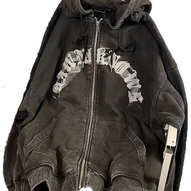 Womens Hoodie Zip-up Bouquet letter Print Hoodies Y2k clothing High Street sweatshirts for men Round Neck Vintage Dark 240814