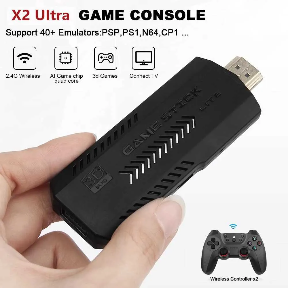 X2 Ultra Video Console 2.4G Double Wireless Controller Game Stick 4K HD Output TV 3D Retro 40 Emulators 128G 40000+ 256GB 60000+ Games For PSP/PS1/N64