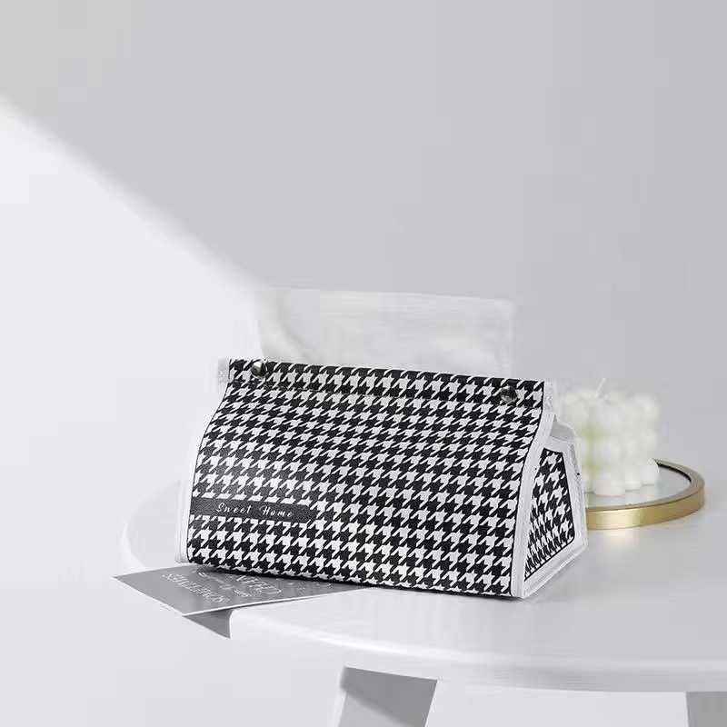 European Style Ins HighEnd Houndstooth Tissue Box Creative Leather Tissue Bag for Dining Table Office Living Room Car Tissue C250924