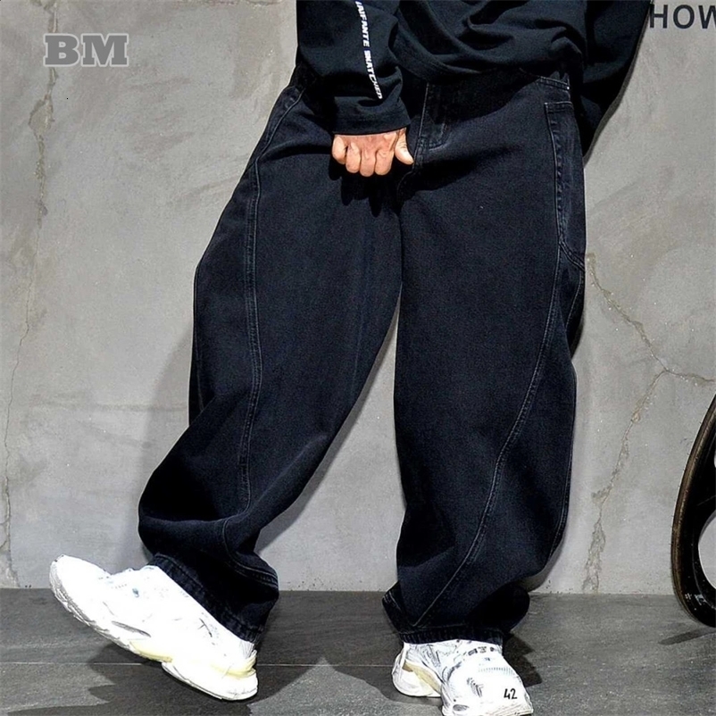 Japanese Streetwear Hip Hop Stacked Baggy Jeans For Mens Clothing High Quality Black Skateboard Jeans Denim Pants Male Trousers 240912