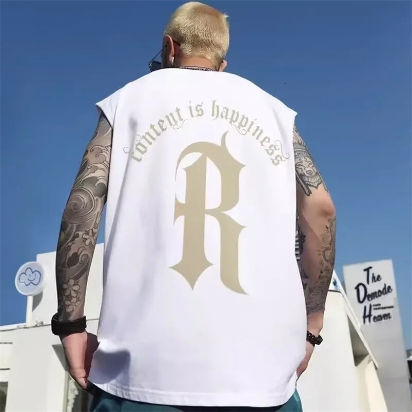 Summer letter printing mens vest hip-hop fashion sleeveless T-shirt Y2K street clothing oversized top retro vest clothing 250318
