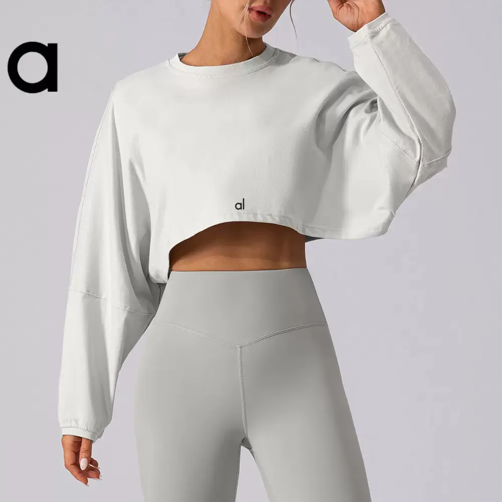 aloooYoga Women Long Sleeves Outfit Solid Color Backless Gym Tight Top Shaping Waist Fitness Summer Running Fitness Gym Pilates set women clothes 582