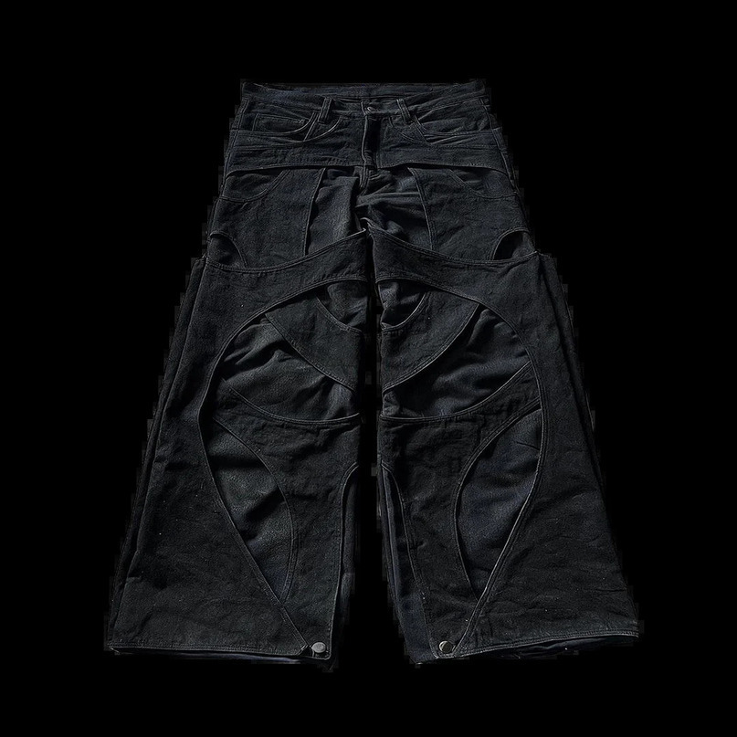 Harajuku Gothic Black Patchwork Ripped Baggy Jeans Oversized Wide Leg Straight Y2k Mens Punk Rock Denim Pants Streetwear 241111